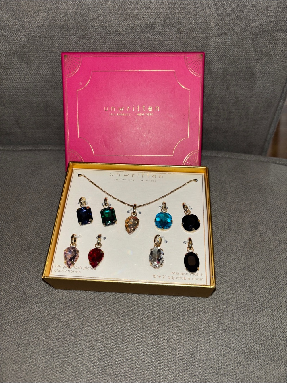 Unwritten 14k Gold Plated Necklace with Glass Interchangeable Charms.  NIB